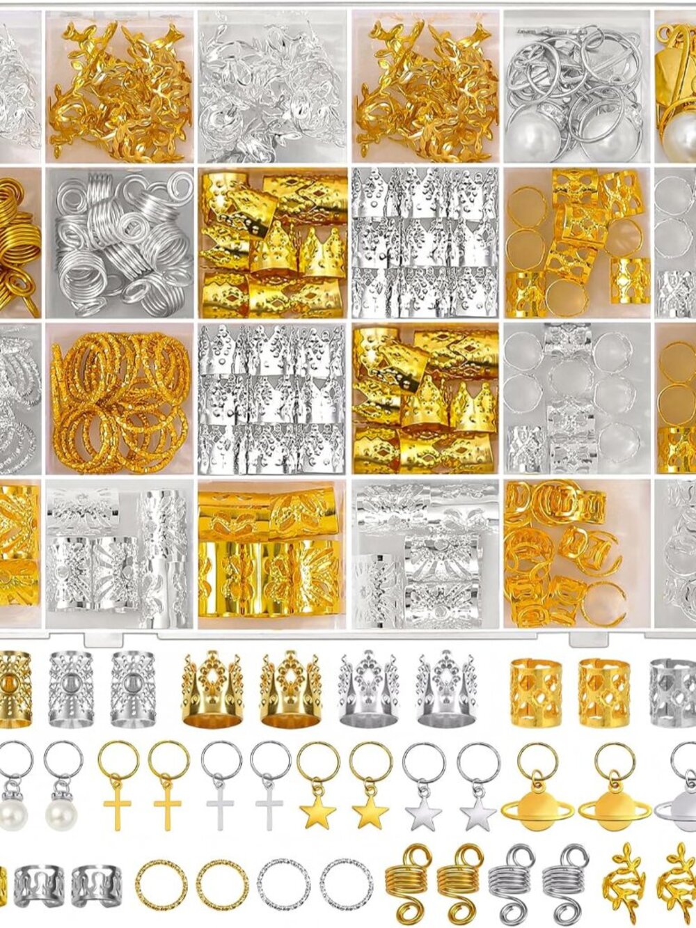296PCS Hair Jewelry for Braids, Gold & Silver Hair Cuffs Charms Braid Jewelry Me